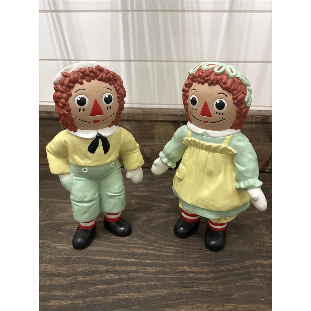 Vintage 1970's Ceramic 11.5" Raggedy Ann & Andy Statue Figures Hand Painted